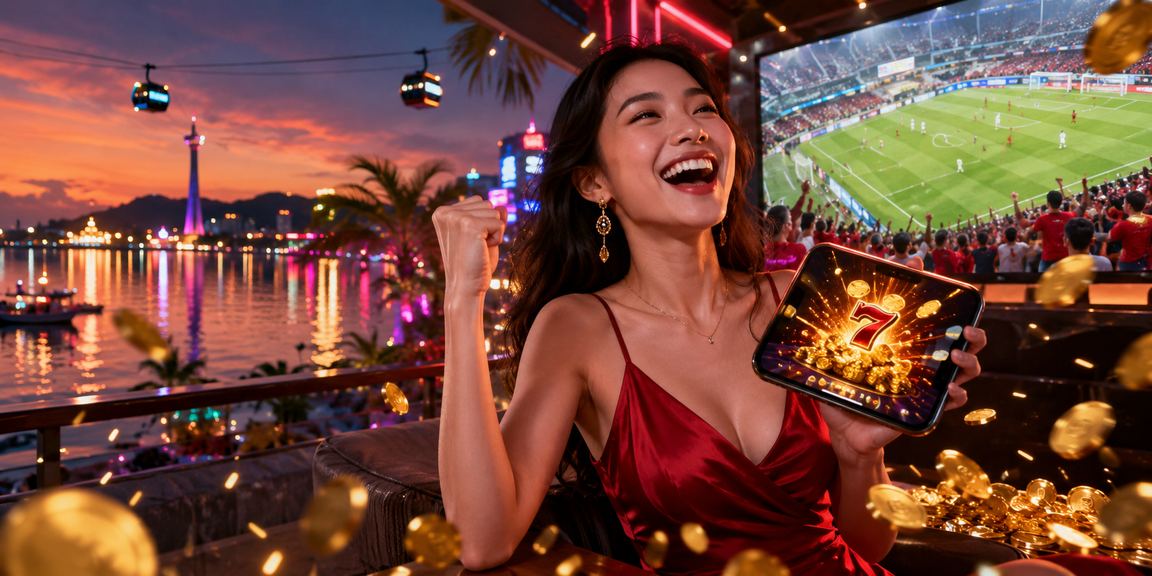 Màn hình slot game neon rực rỡ tại khu nghỉ dưỡng Phú Quốc về đêm